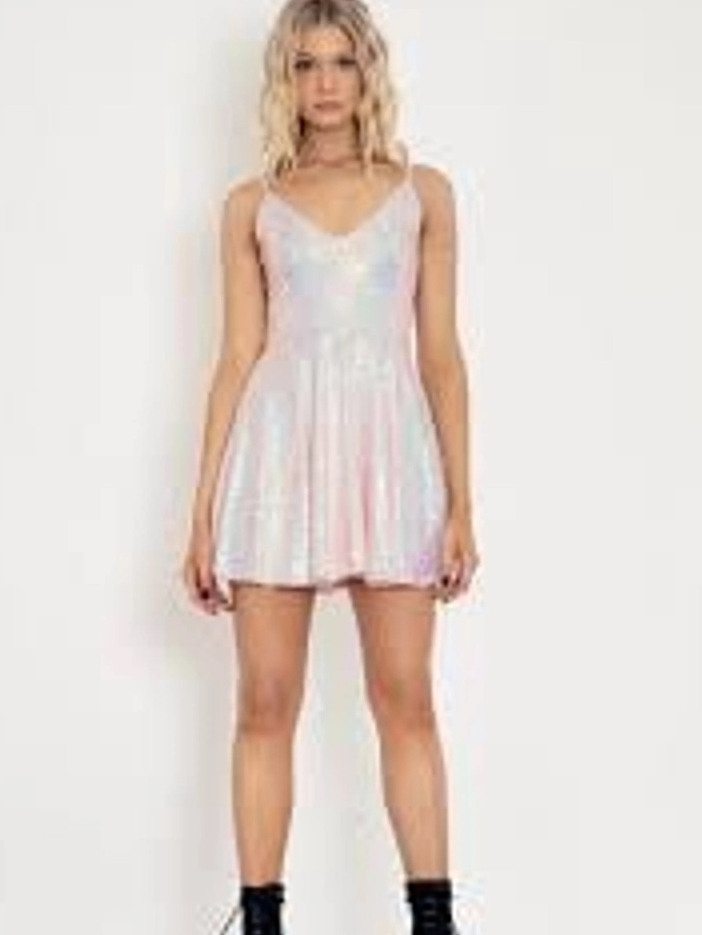BlackMilk Sparkle Sparkle Blush Iridescent Sequin Skater Dress S *FLAWS/READ* - Picture 2 of 16